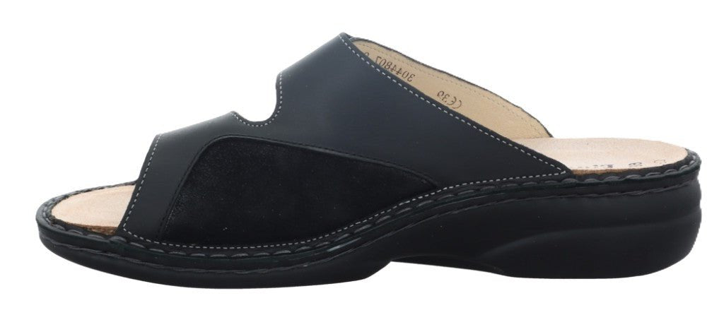 Finn Comfort Zeno Women's Sandal - Black Sirio Leather | Comfortable Stretch Panel - Grady’s Feet Essentials - Finn Comfort