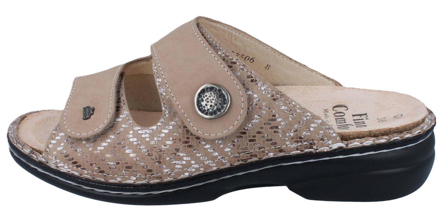 Finn Comfort Zeno Women's Sandal - Sesame Vimi Leather | Comfortable Stretch Panel - Grady’s Feet Essentials - Finn Comfort