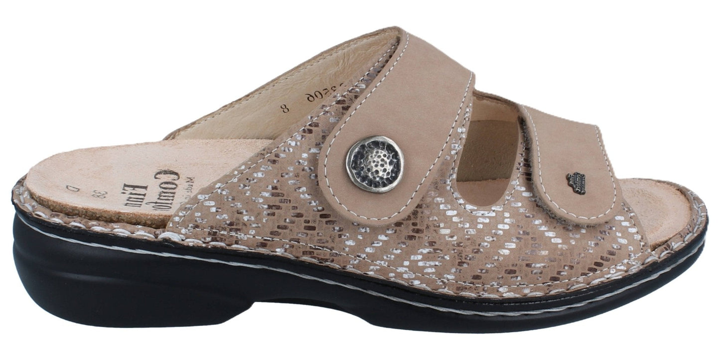 Finn Comfort Zeno Women's Sandal - Sesame Vimi Leather | Comfortable Stretch Panel - Grady’s Feet Essentials - Finn Comfort