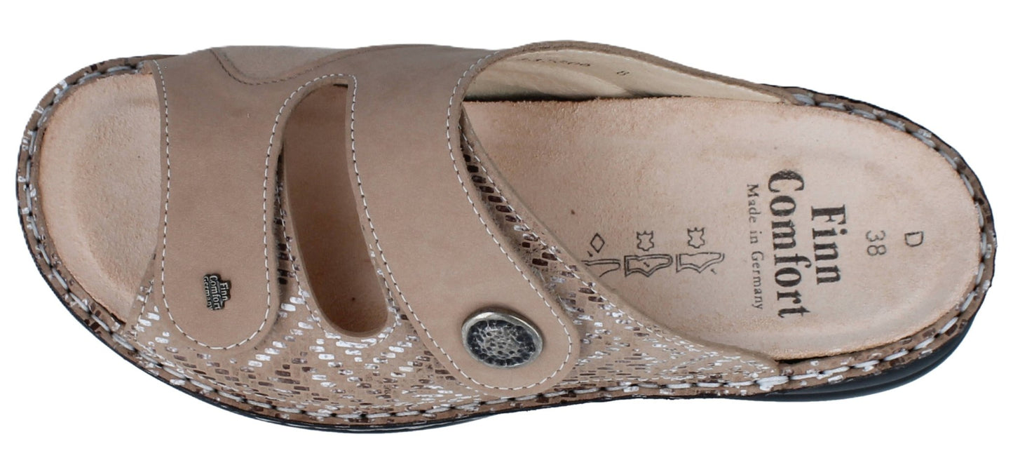 Finn Comfort Zeno Women's Sandal - Sesame Vimi Leather | Comfortable Stretch Panel - Grady’s Feet Essentials - Finn Comfort