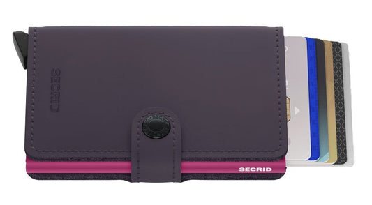 Secrid Wallet - Miniwallet Matte Dark Purple Leather with Fuchsia Cardprotector | RFID Safe - Grady’s Feet Essentials - Secrid