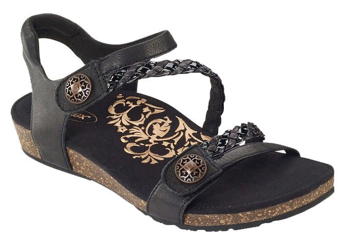 Aetrex Jillian Braided Quarter Strap Black Sandal - Grady’s Feet Essentials - Aetrex