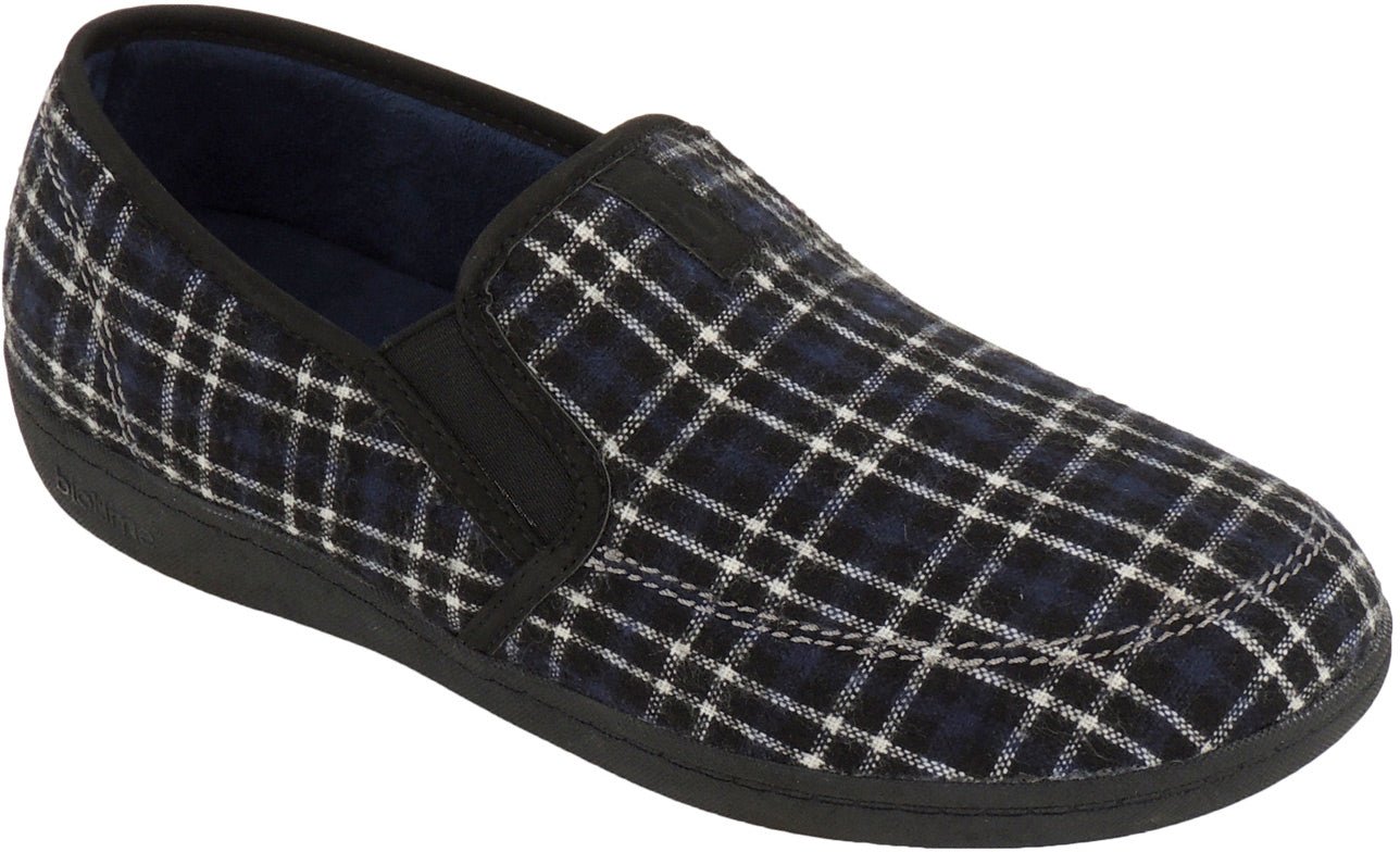 Biotime Men's Myles Navy Blue Plaid Slipper - Grady’s Feet Essentials - Biotime