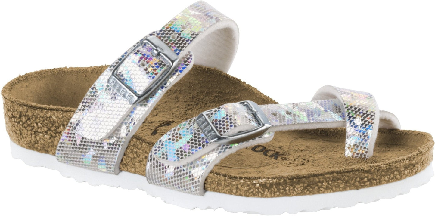Birkenstock Mayari Kids Holographic Silver Birko Flor Original Footbed - Grady’s Feet Essentials - Birkenstock
