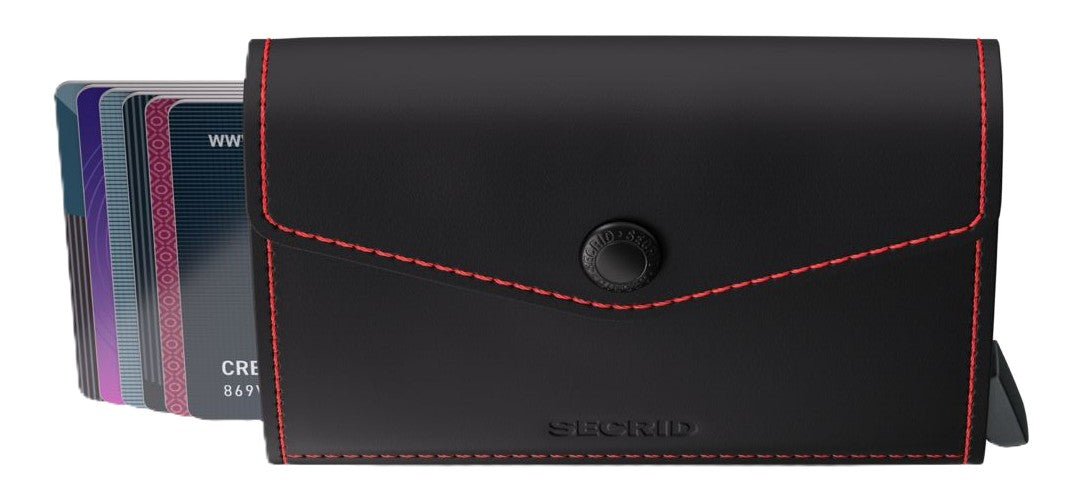 Secrid Envelope Wallet - Matte Black & Red Leather | RFID Safe