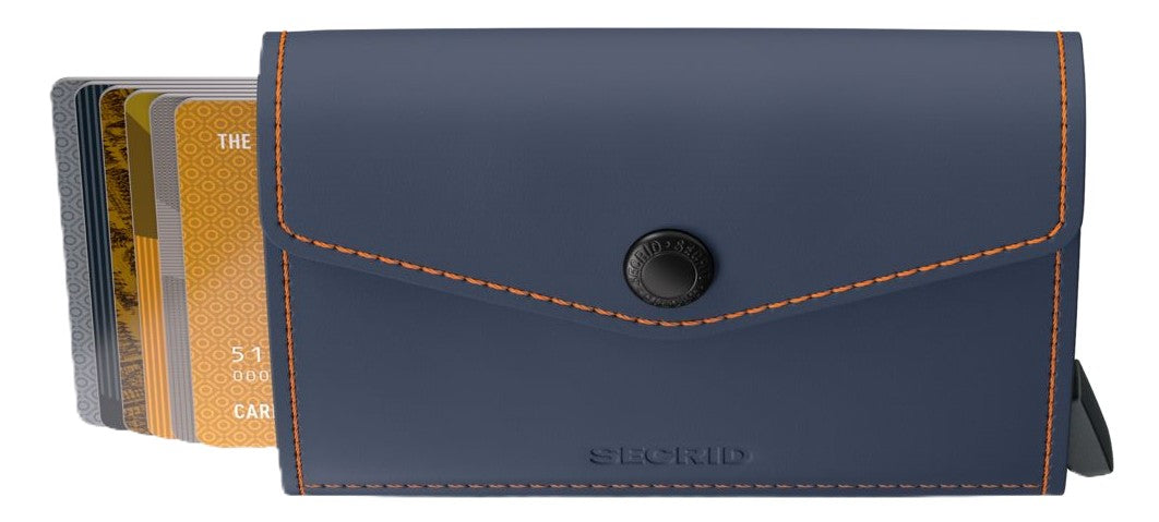 Secrid Envelope Wallet - Matte Night Blue & Orange Leather | RFID Safe