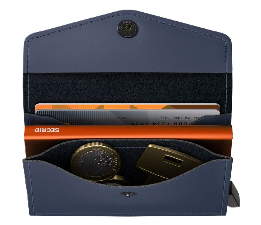 Secrid Envelope Wallet - Matte Night Blue & Orange Leather | RFID Safe