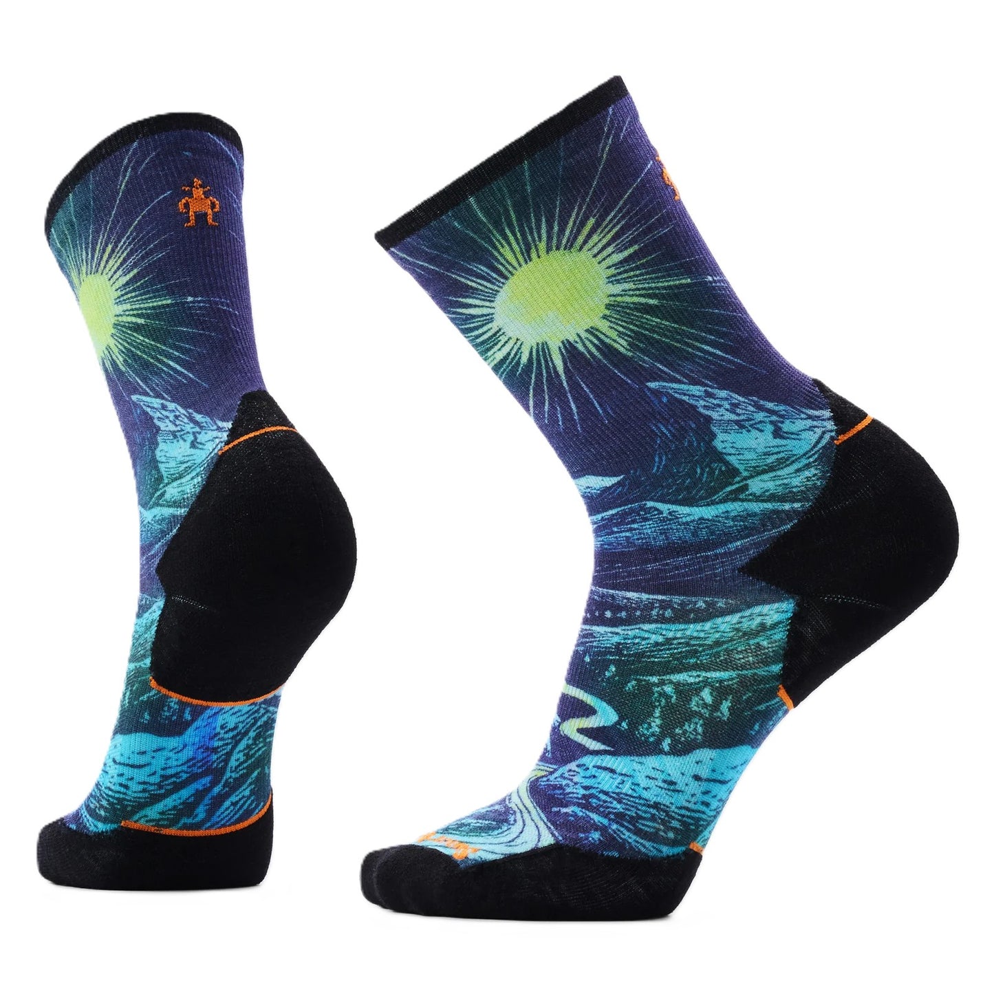 Smartwool Run Treeline Print Crew Socks - Deep Navy | Targeted Cushion