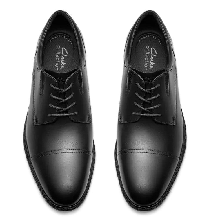 Clarks Men's Steadwell Cap Lace - Black Leather Dress Shoe