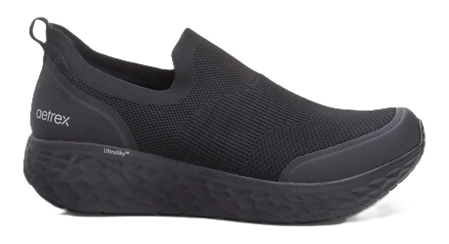 Aetrex Dash Men's Slip On Sneaker - Black | Arch Support, Knit Upper - Grady’s Feet Essentials - Aetrex
