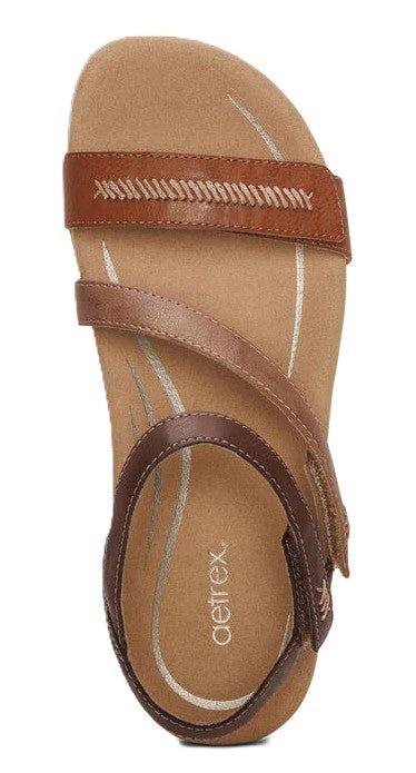 Aetrex Gabby Women's Sandals - Cognac Multi | Adjustable Quarter Strap, Supportive Fit - Grady’s Feet Essentials - Aetrex