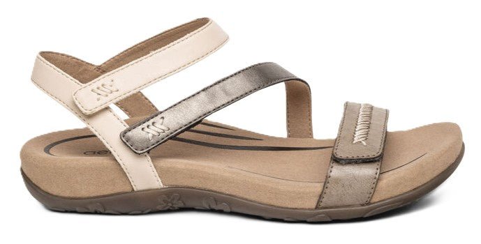 Aetrex Gabby Women's Sandals - Stone Multi | Adjustable Quarter Strap, Supportive Fit - Grady’s Feet Essentials - Aetrex