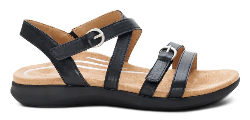 Aetrex Hadley Women's Sandal - Black Leather | Adjustable Quarter Strap with Arch Support - Grady’s Feet Essentials - Aetrex