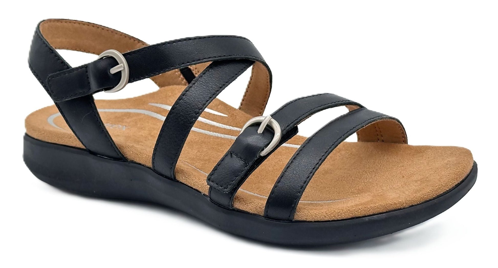 Aetrex Hadley Women's Sandal - Black Leather | Adjustable Quarter Strap with Arch Support - Grady’s Feet Essentials - Aetrex