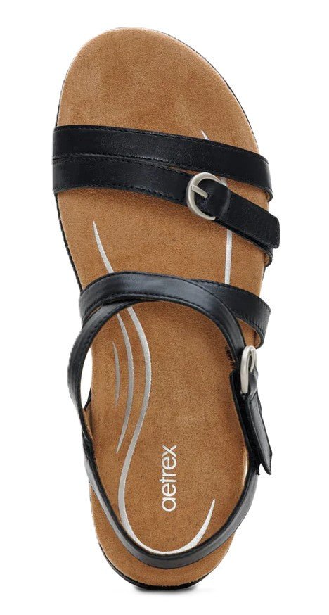 Aetrex Hadley Women's Sandal - Black Leather | Adjustable Quarter Strap with Arch Support - Grady’s Feet Essentials - Aetrex