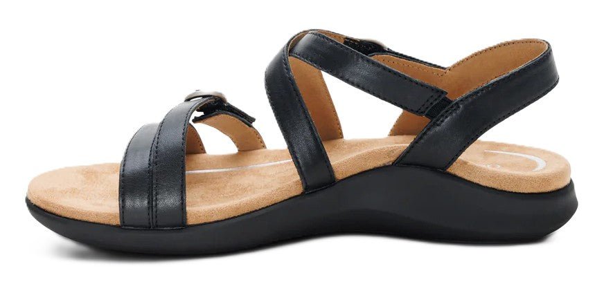 Aetrex Hadley Women's Sandal - Black Leather | Adjustable Quarter Strap with Arch Support - Grady’s Feet Essentials - Aetrex