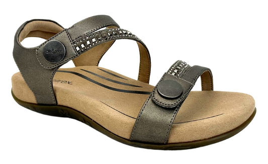 Aetrex Jess Adjustable Quarter Strap Pewter Sparkle Sandal - Grady’s Feet Essentials - Aetrex