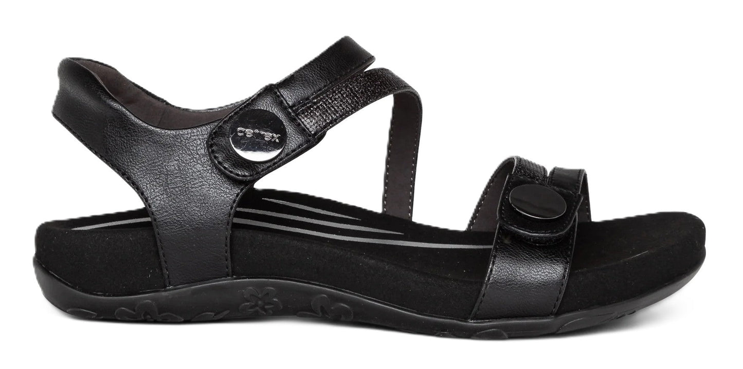 Aetrex Jess Women's Sandals - Black | Adjustable Quarter Strap, Supportive Fit - Grady’s Feet Essentials - Aetrex