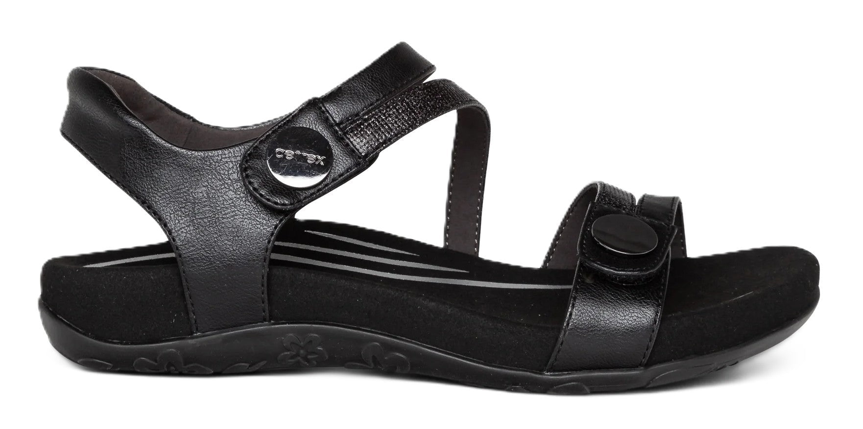 Aetrex Jess Women's Sandals - Black | Adjustable Quarter Strap, Supportive Fit - Grady’s Feet Essentials - Aetrex