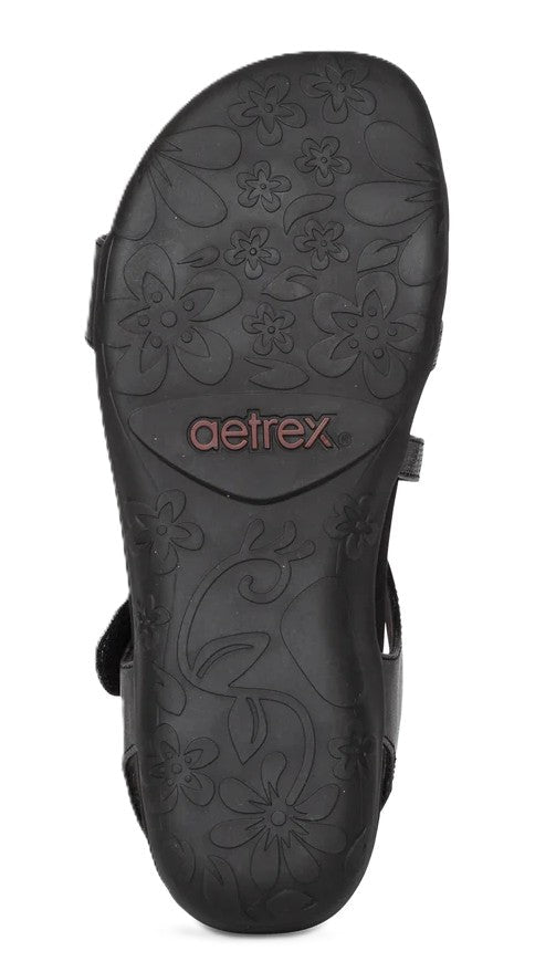 Aetrex Jess Women's Sandals - Black | Adjustable Quarter Strap, Supportive Fit - Grady’s Feet Essentials - Aetrex