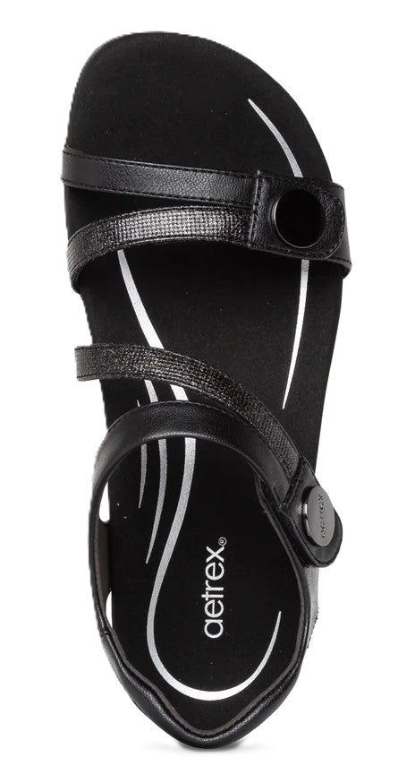 Aetrex Jess Women's Sandals - Black | Adjustable Quarter Strap, Supportive Fit - Grady’s Feet Essentials - Aetrex