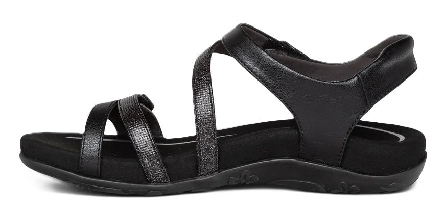 Aetrex Jess Women's Sandals - Black | Adjustable Quarter Strap, Supportive Fit - Grady’s Feet Essentials - Aetrex