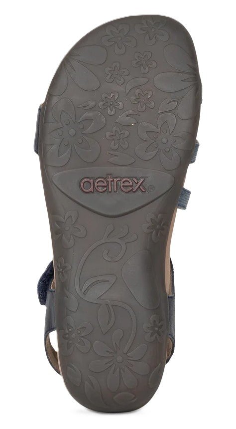 Aetrex Jess Women's Sandals - Navy | Adjustable Quarter Strap, Supportive Fit - Grady’s Feet Essentials - Aetrex