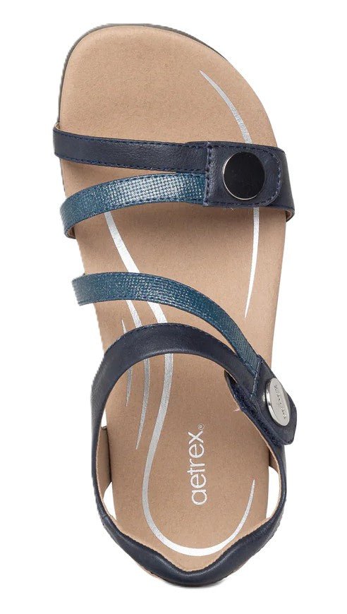 Aetrex Jess Women's Sandals - Navy | Adjustable Quarter Strap, Supportive Fit - Grady’s Feet Essentials - Aetrex