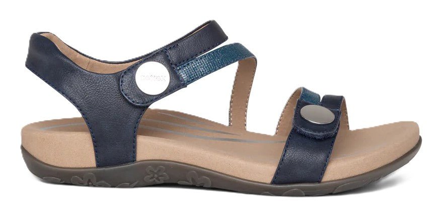 Aetrex Jess Women's Sandals - Navy | Adjustable Quarter Strap, Supportive Fit - Grady’s Feet Essentials - Aetrex