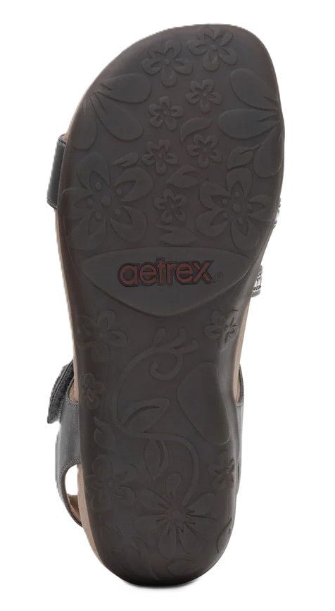 Aetrex Jess Women's Sandals - Pewter Sparkle | Adjustable Quarter Strap, Supportive Fit - Grady’s Feet Essentials - Aetrex
