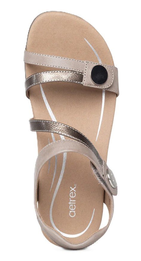 Aetrex Jess Women's Sandals - Smoke | Adjustable Quarter Strap, Supportive Fit - Grady’s Feet Essentials - Aetrex