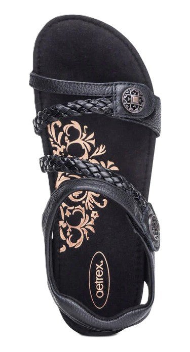 Aetrex Jillian Black Women’s Sandals – Braided Quarter Strap, Supportive Fit - Grady’s Feet Essentials - Aetrex