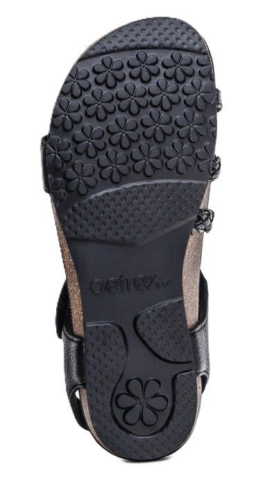 Aetrex Jillian Black Women’s Sandals – Braided Quarter Strap, Supportive Fit - Grady’s Feet Essentials - Aetrex