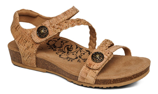 Aetrex Jillian Cork Women’s Sandals – Braided Quarter Strap, Supportive Fit - Grady’s Feet Essentials - Aetrex
