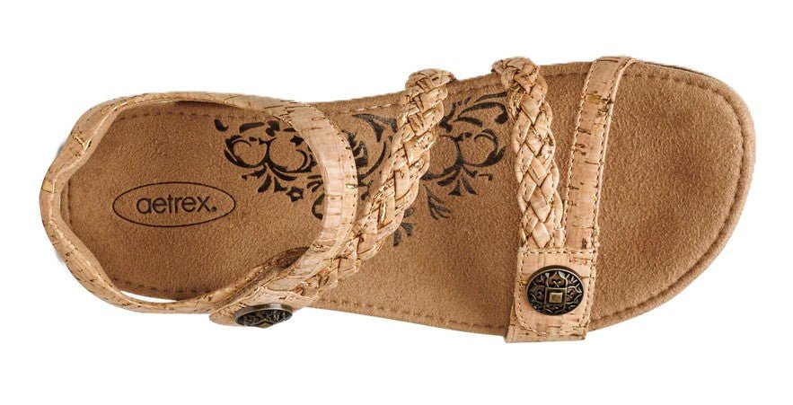 Aetrex Jillian Cork Women’s Sandals – Braided Quarter Strap, Supportive Fit - Grady’s Feet Essentials - Aetrex