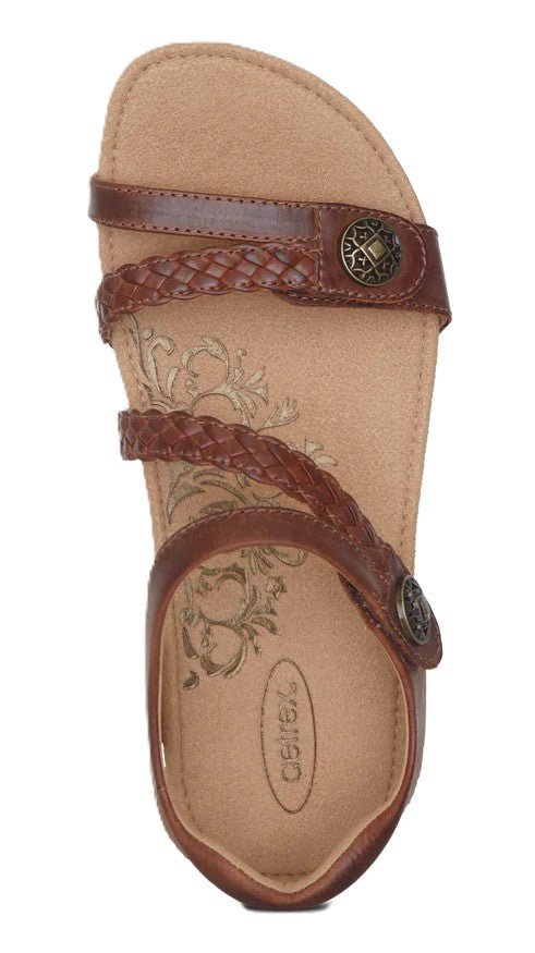 Aetrex Jillian Walnut Women’s Sandals – Braided Quarter Strap, Supportive Fit - Grady’s Feet Essentials - Aetrex