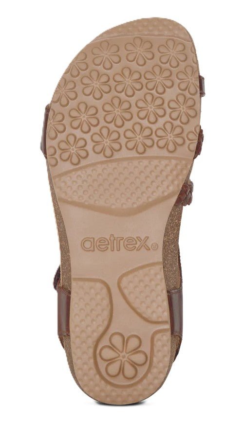 Aetrex Jillian Walnut Women’s Sandals – Braided Quarter Strap, Supportive Fit - Grady’s Feet Essentials - Aetrex