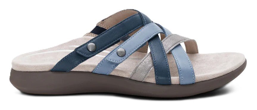 Aetrex Kasey Sandal - Blue Multi Leather | Adjustable Slide with Arch Support - Grady’s Feet Essentials - Aetrex