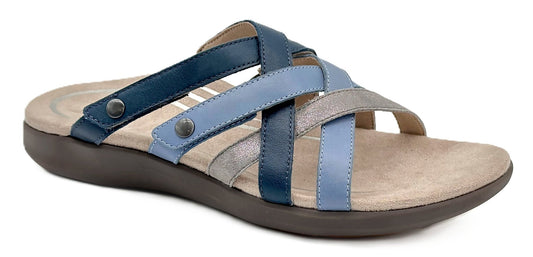 Aetrex Kasey Sandal - Blue Multi Leather | Adjustable Slide with Arch Support - Grady’s Feet Essentials - Aetrex