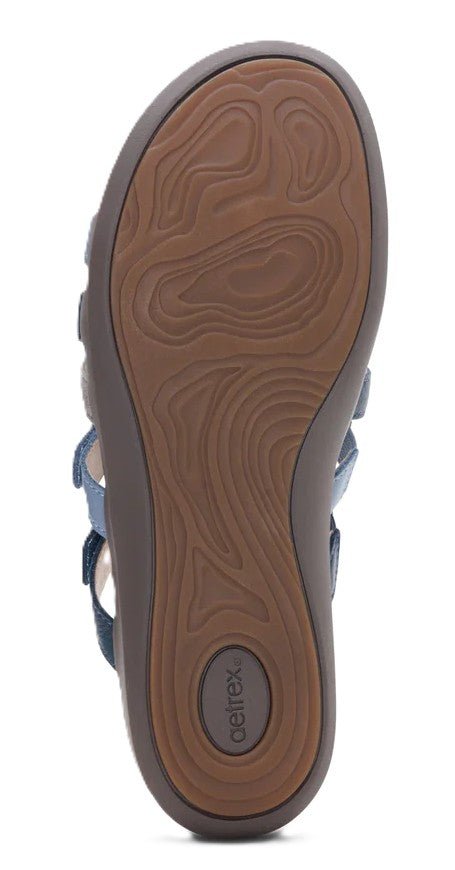 Aetrex Kasey Sandal - Blue Multi Leather | Adjustable Slide with Arch Support - Grady’s Feet Essentials - Aetrex