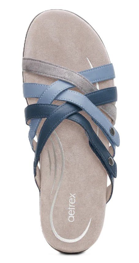 Aetrex Kasey Sandal - Blue Multi Leather | Adjustable Slide with Arch Support - Grady’s Feet Essentials - Aetrex