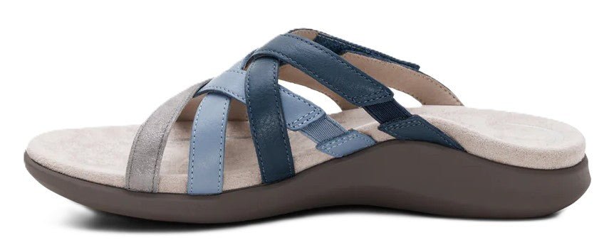 Aetrex Kasey Sandal - Blue Multi Leather | Adjustable Slide with Arch Support - Grady’s Feet Essentials - Aetrex