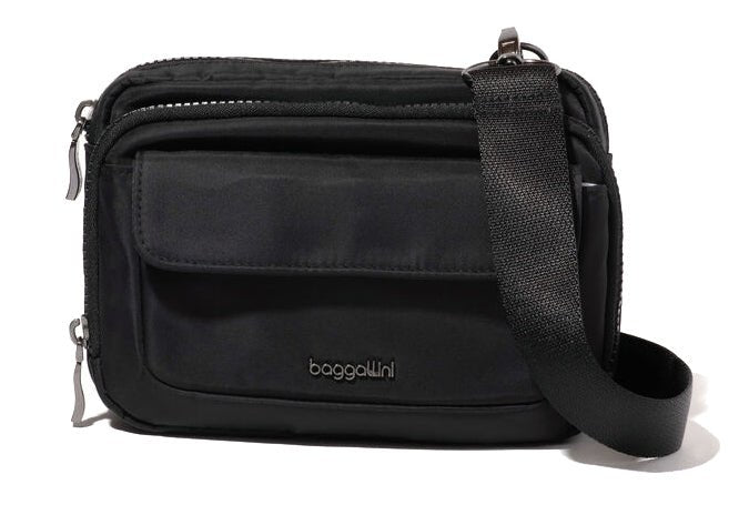 Baggallini Modern Double Zip Crossbody Black Twill - Grady’s Feet Essentials - Baggallini