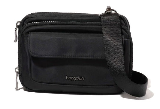 Baggallini Modern Double Zip Crossbody Black Twill - Grady’s Feet Essentials - Baggallini