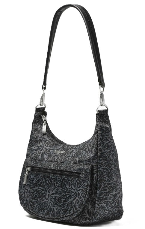 Baggallini Modern Pocket Half Moon Bag in Midnight Blossom - Grady’s Feet Essentials - Baggallini