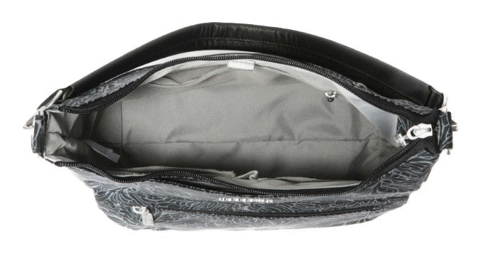 Baggallini Modern Pocket Half Moon Bag in Midnight Blossom - Grady’s Feet Essentials - Baggallini