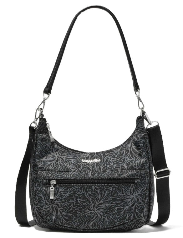 Baggallini Modern Pocket Half Moon Bag in Midnight Blossom - Grady’s Feet Essentials - Baggallini