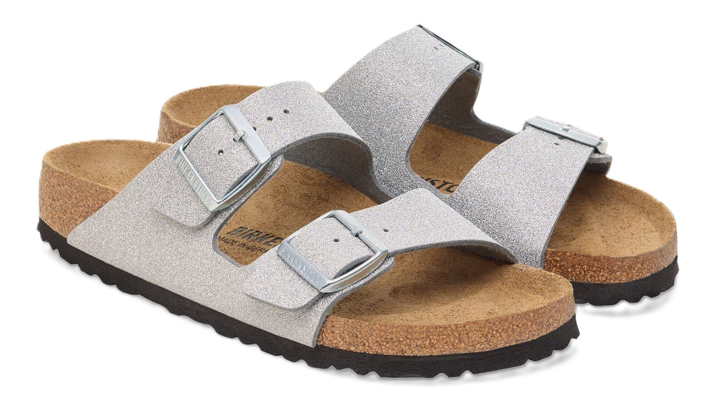 Birkenstock Arizona Sandals - Shiny Glitter Silver Synthetics | Comfortable Cork Footbed - Grady’s Feet Essentials - Birkenstock