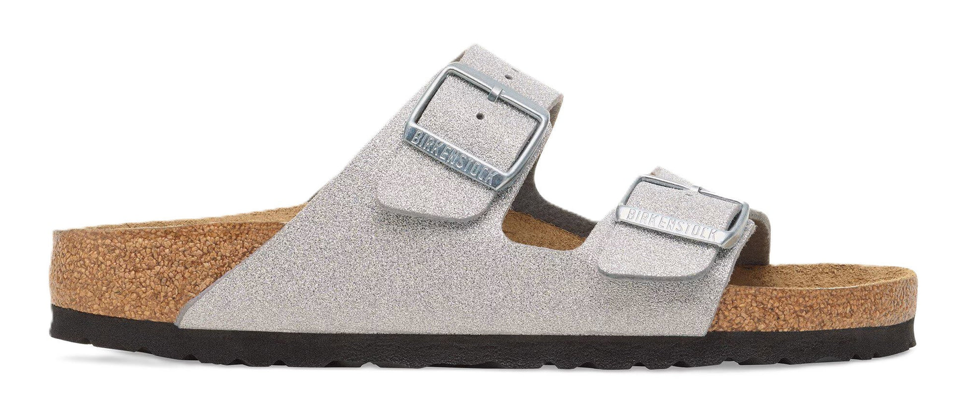 Birkenstock Arizona Sandals - Shiny Glitter Silver Synthetics | Comfortable Cork Footbed - Grady’s Feet Essentials - Birkenstock