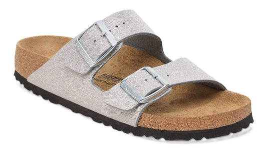 Birkenstock Arizona Sandals - Shiny Glitter Silver Synthetics | Comfortable Cork Footbed - Grady’s Feet Essentials - Birkenstock